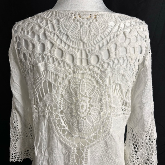 Womens open Knit Top Floral Pattern Dainty Cottagecore Country Chic Beachy SZ  M - Picture 5 of 9